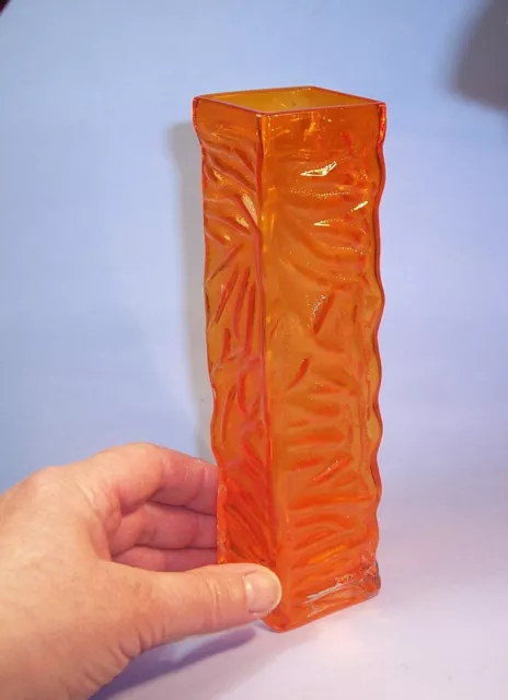 Vintage 1970s TAJIMA Japanese ART GLASS VASE - Bark Effect - Tangerine Orange 2