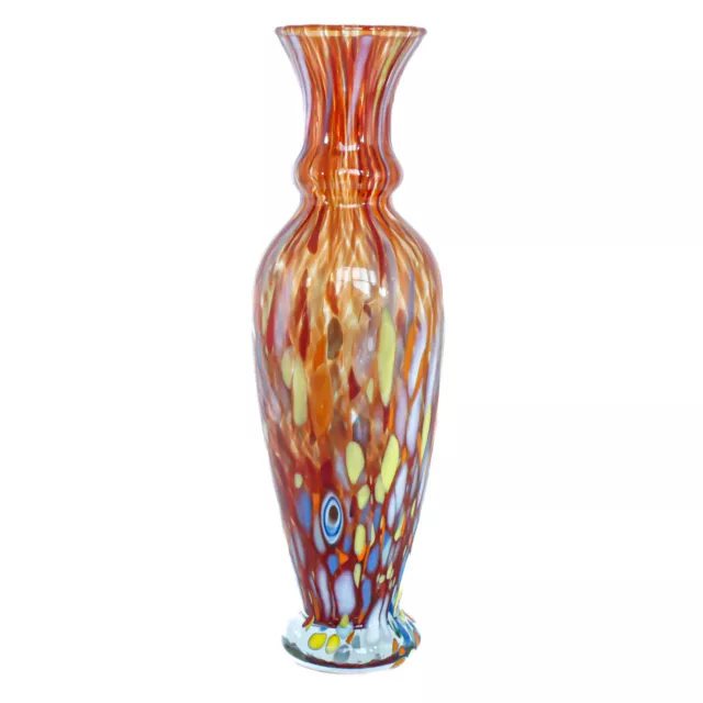 Murano Vidrio Jarrón Rojo Naranja Amarillo Múltiple Hecho a Mano Millefiori 21cm