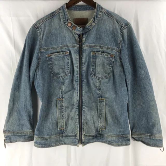 Calvin Klein Jeans  Women's XL Vintage Motorcycle  Jacket Blue Denim Full Zip