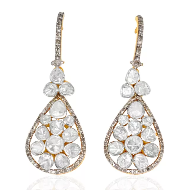 925 Sterling Silver Natural Diamond Polki Womens Earrings Pair 18k Gold Plated