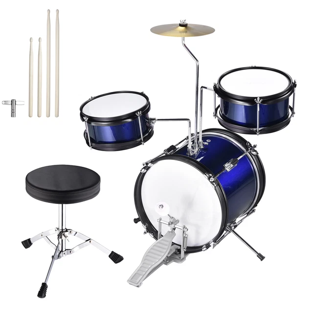 12" Junior Kids Drum Set w/ 4 Drums Bass Tom Drumsticks Cymbal Throne Stool Kit
