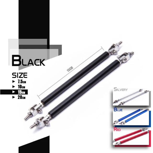 Talons Aiguilles OTOTEC Lot De 2 200 Mm Réglable Tiges De Répartiteur De Voiture Avant/arrière Bumper Lip Strut Brace Tige De Support Tole Acier