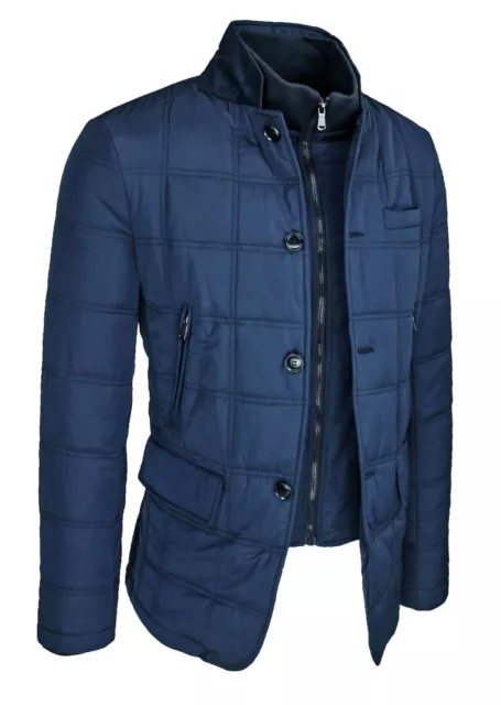 Elegante Giubbotto Piumino Uomo Sartoriale Blu Giacca Slim Fit Con Gilet Interno