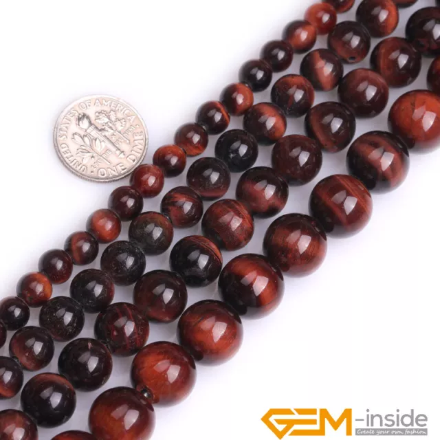 Red Tiger Eye Natural Gemstone Round Loose Big Hole Beads For Jewelry Making 15"