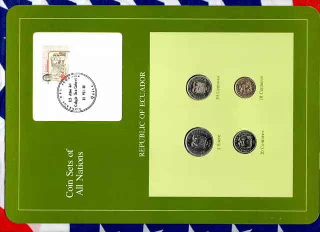 Coin Sets of All Nations Ecuador w/card 1946-1986 10 centavos 1946 20c 1981
