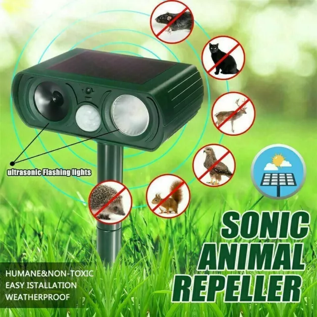 Outdoor Solar Ultrasonic Power Pest Animal Raccoon Repellent Garden Cat Dog