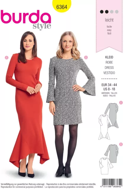 Burda Easy SEWING PATTERN 6364 Misses' Dresses Sizes 8-18