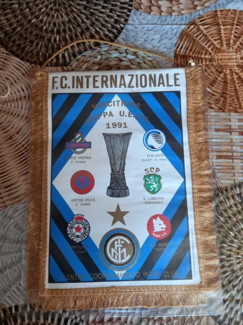 Gagliardetto Pennant Calcio Inter Coppa Uefa 1991  Vintage Anni 80 25X35 Cm