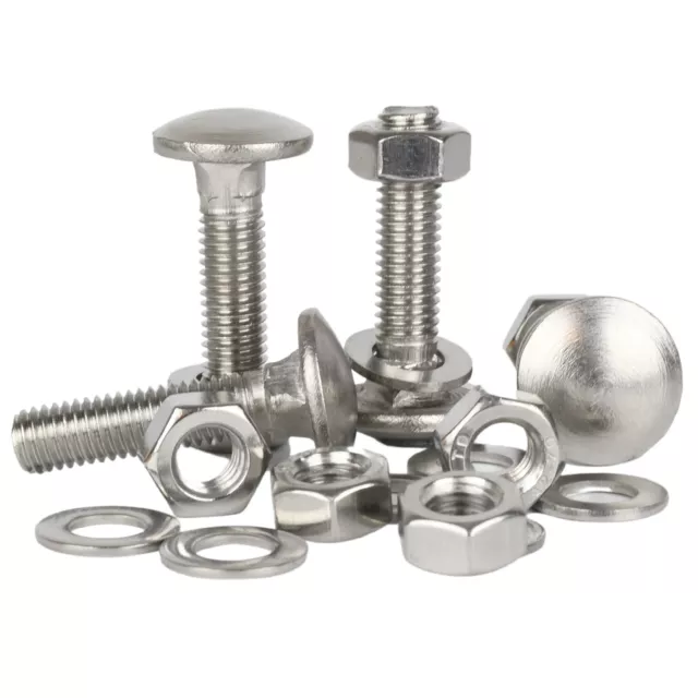 M8 Carriage Bolts Coach Bolt + Hex Full Nuts & Washers Kit A2 Stainless Steel