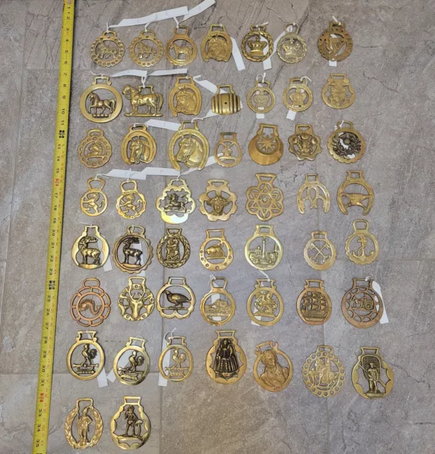 Lot of 51 Brass Horse Bridle Ornaments Medallions Collection w/ Martingales