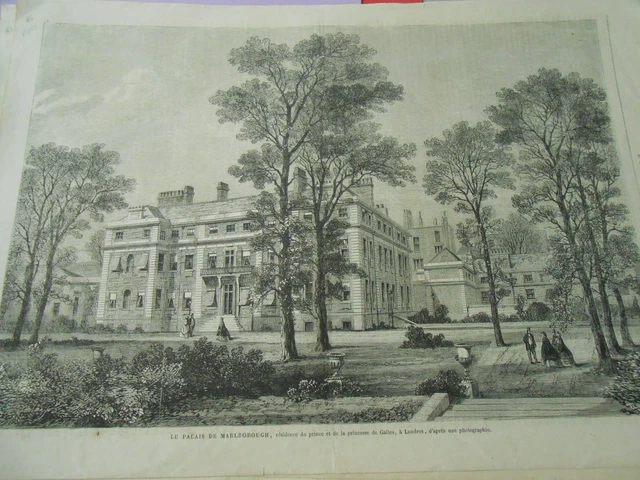 Gravure 1864 - Le palais de Marlborough à Londres résidence