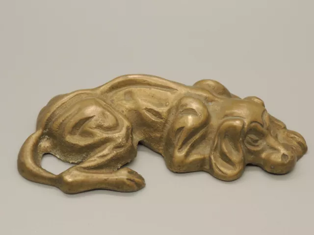 Vintage Cast Metal Brass Dog Sculpture Hunting Bloodhound Figurine Sleeping Rest