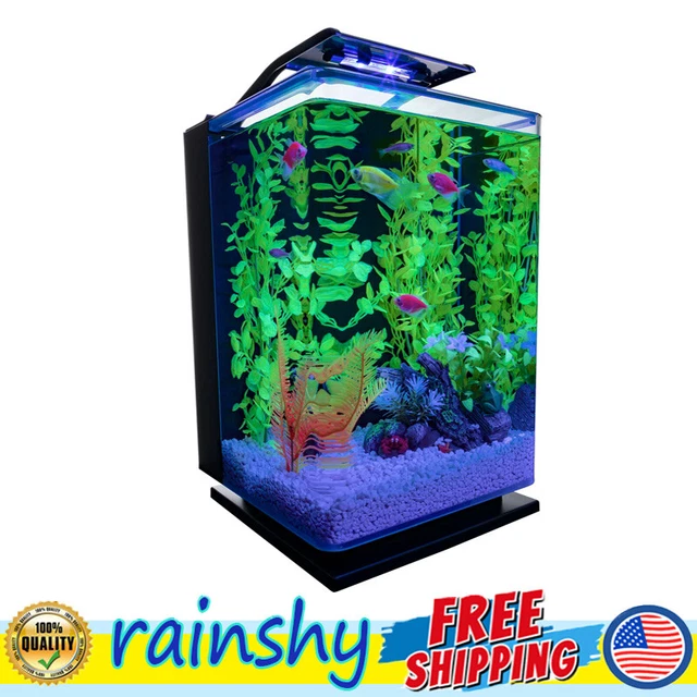 5 Gallon Desktop Starter Glass Aquarium Kit Glass Fish Tank w/ LED Light System