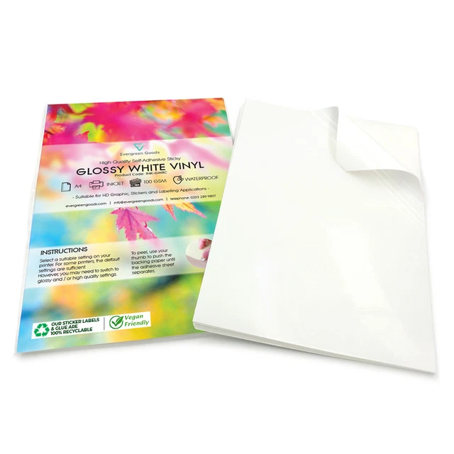 A4 WHITE VINYL Inkjet Printable GLOSSY Self Adhesive Waterproof Sticker Sheet £9.59 - PicClick UK