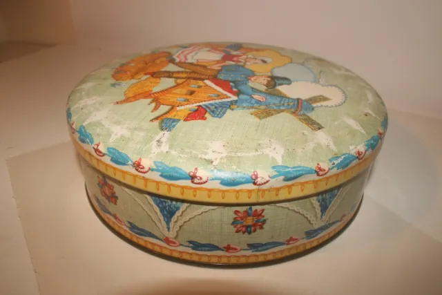 Vintage 1960s Scribbans-Kemp Bakeries Round Biscuit Tin Dutch Windmill Embossed 3