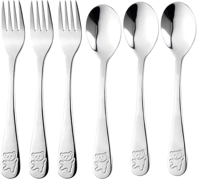 Set Posate Bambini In Acciaio Inox - 2 Pezzi (Cucchiaio E Forchetta) Per Casa E Scuola, Design Ergonomico - Foto 3