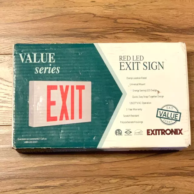 Exitronix VEX Series Red LED Exit Sign Cat # VEX-U-BP-WB-WH Emergency Light