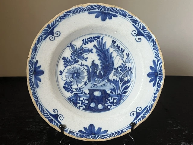 18th Century Delft Delftware 23cm Blue & White Tin Glazed Earthenware Plate