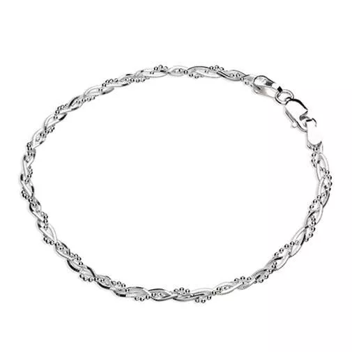 Pulsera 19cm con Cuentas Y Serpiente Cadenas Trenza Plata de Ley