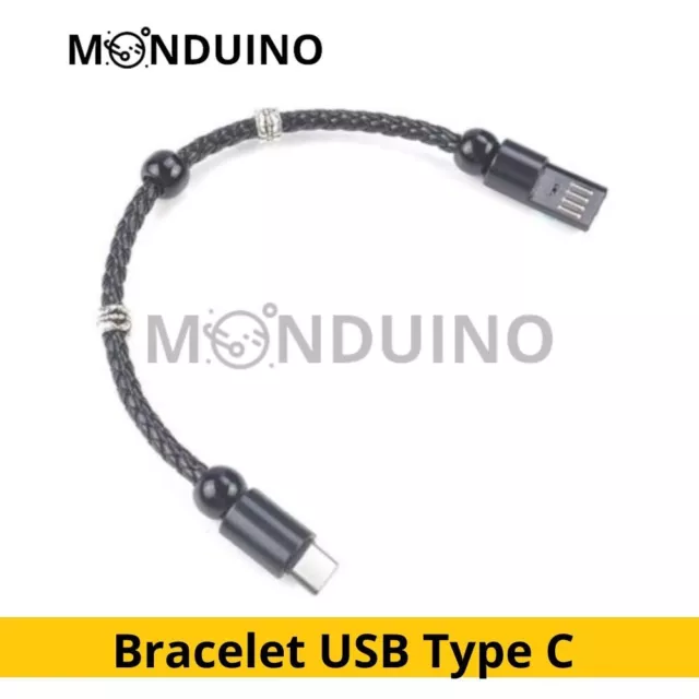 Bracelet en cuir tressé USB Type C Câble de Données et Chargement Rapide Cordon