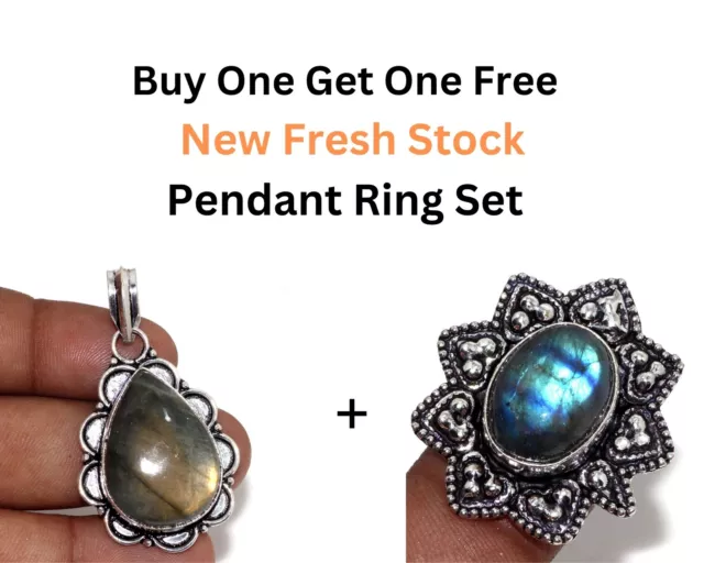 Fiery Labradorite New Fresh Stock Pendant Ring Combo Set 1.8|7.5" JW