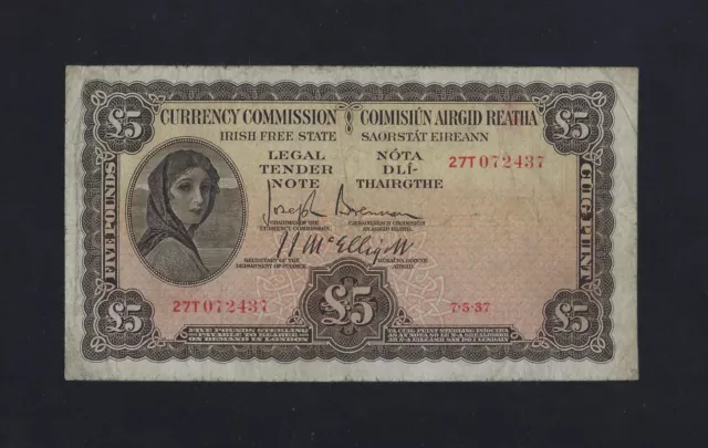Ireland Republic Eire 5 Pounds 1937 P-3A FINE
