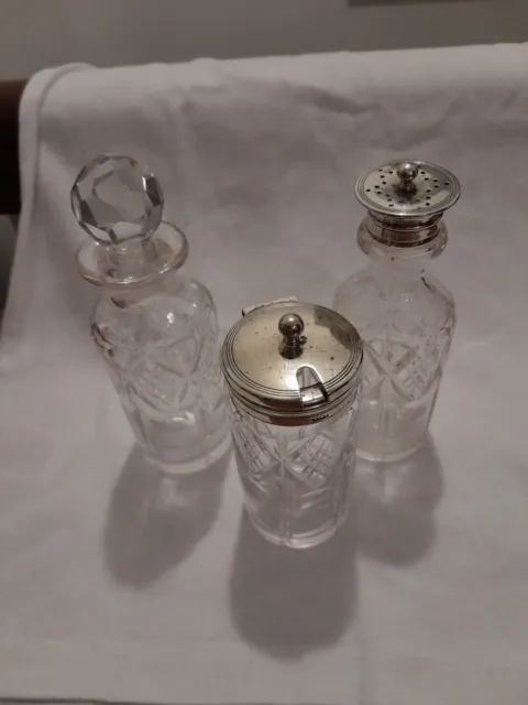 Antique Cut Glass And Silver Plated Cruet Set