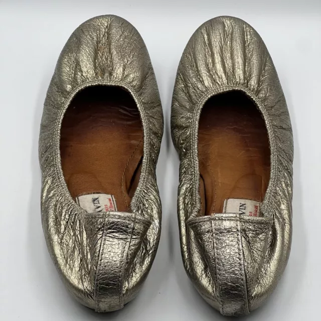 Lanvin Paris Womens Leather Slip On Metallic Ballet Flats Gold Brown Sz.6.5 36.5 2