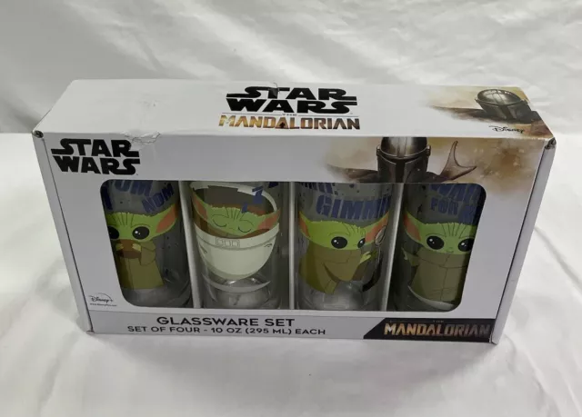 Disney The Mandalorian YODA Glass Tumbler Set Star Wars Set of Four 10 OZ NEW