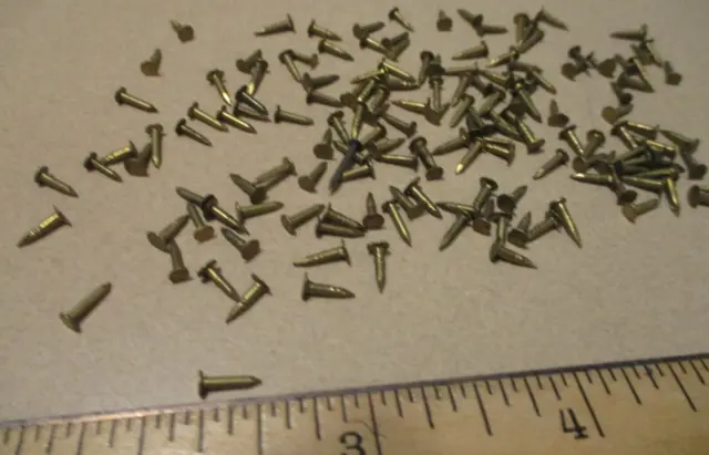 110--1/4” SOLID BRASS BRAD NAILS #18 Escutcheon pins, just under 1/8" flat head