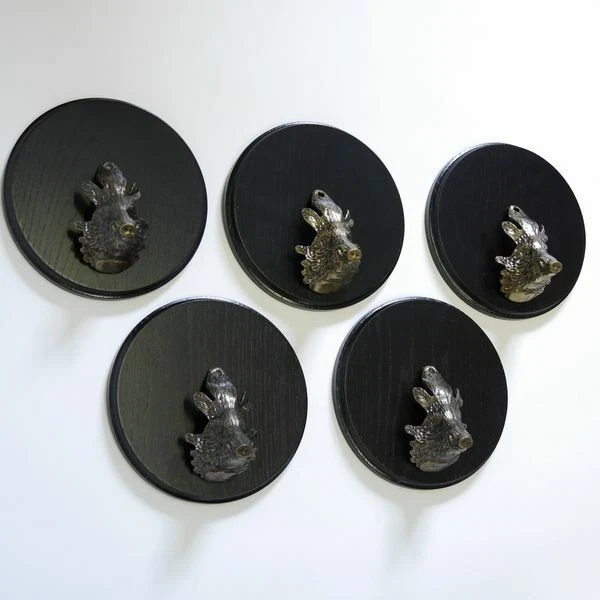 5 Pieza Placa de Jabalí Gewaffbrett Oscuro AF17cm Con 5 X Cabeza Decoración 3