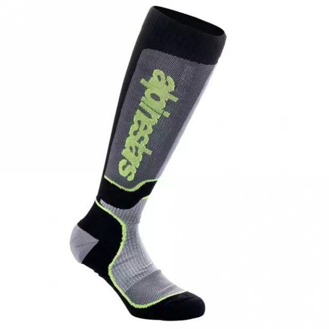 Alpinestars (Adult) Socks - MX Plus (Black/Grey/Yellow Fluo)