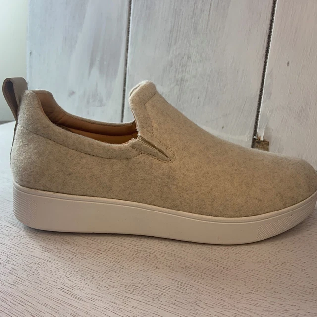 FitFlop Womens Rally’s Felt Slip On Ivory Sneakers Size 9 New