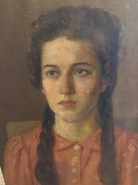 VINTAGE /ANTIQUE OIL On Canvas Portrait Painting Of A Young Girl ...