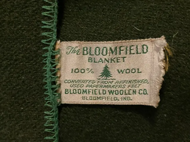 VINTAGE BLOOMFIELD BLANKET Bed 72 x 80 100% WOOL Military Green HEAVYWEIGHT USA