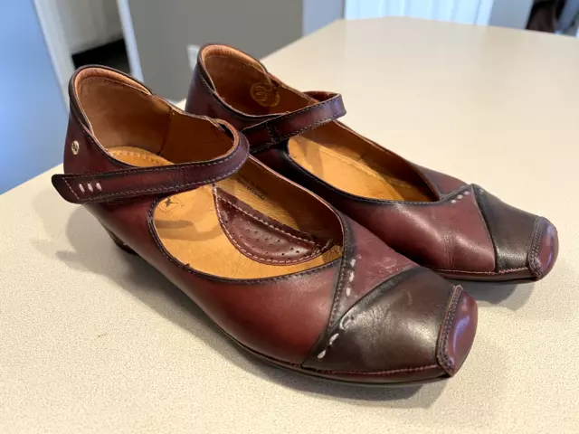 PIKOLINOS Women's Burgundy Leather Mary Jane Shoes Size 39