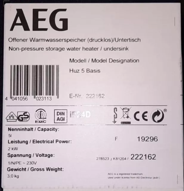 AEG Huz 5 Basis Untertischspeicher drucklos