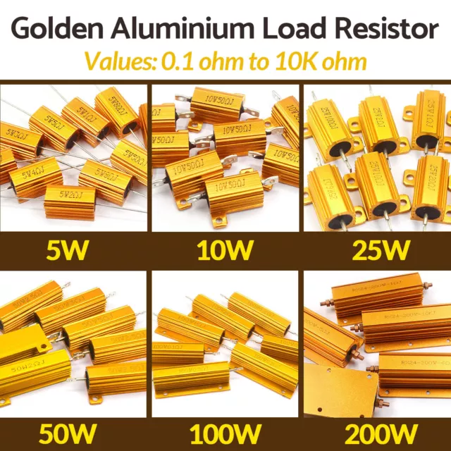 5W/10W/25W/50W/100W/200W Golden Aluminium Load Resistor Wirewound 207 Values