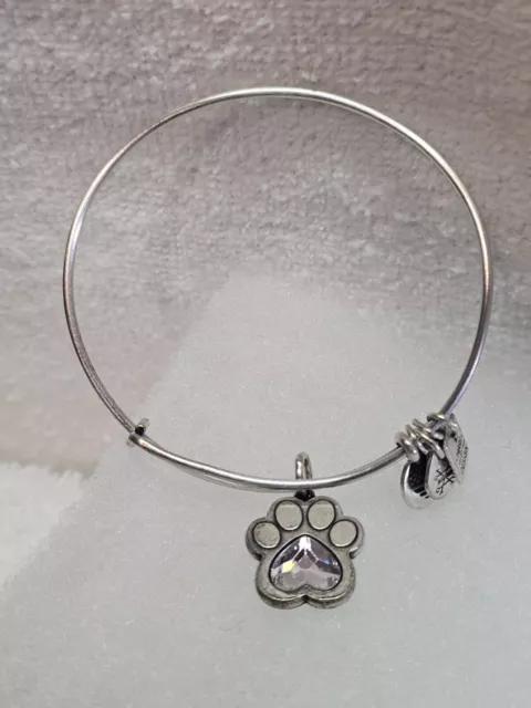 Alex & Ani " Crystal Paw Prints Of Love " 🐕🐈"  Silver Charm Bangle Bracelet ✨️