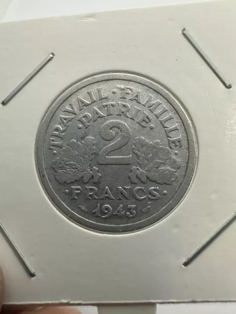 Magnifique  2 Francs  1943 B. Bazor  Rare France