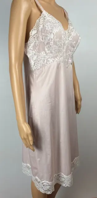 VTG Vanity Fair Tricot Nylon Dress Slip Nightgown Negligee Pink Embroider sz 36