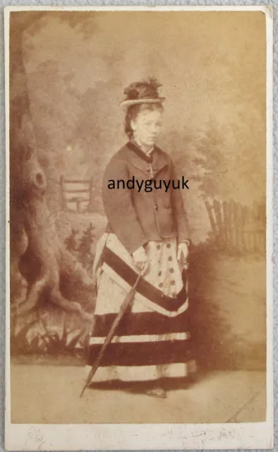 Cdv Lady Parasol Hat Painted Background Shaw Watford Hemel Hempstead Photo