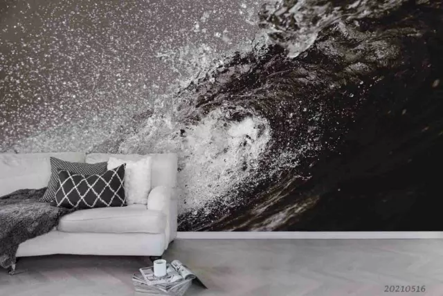 3D Sea Huge Wave Black White Wallpaper Wall Murals Removable Wallpaper 829