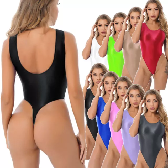CHICTRY WOMENS ONE Peice Oil Glossy Sleeveless High Cut Thongs Bodysuit  Swimsuit £12.35 - PicClick UK