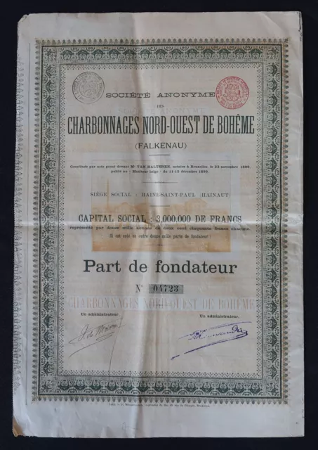 Action 1899 CHARBONNAGE NORD-OUEST DE BOHEME Falkenau titre bond share 7