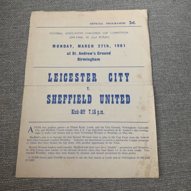 FA Cup Semi Final 2nd Replay Leicester City v Sheffield United 27.3.1961
