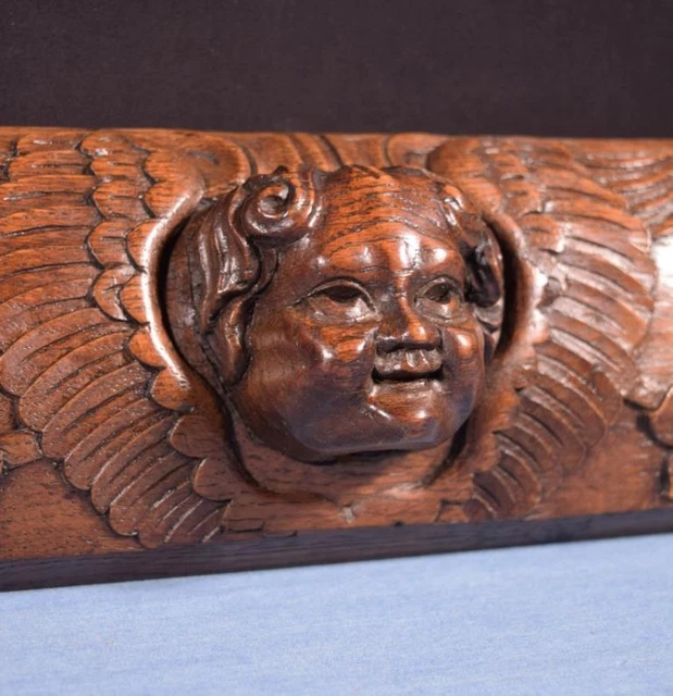 *Pair of Antique French Carved Drawer Panels/Trim in Solid Oak Wood with Angels 6