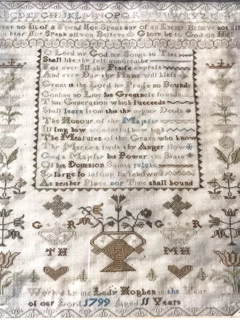 Antique Embroidery Sampler, George III, Ledy Hogben, 1799