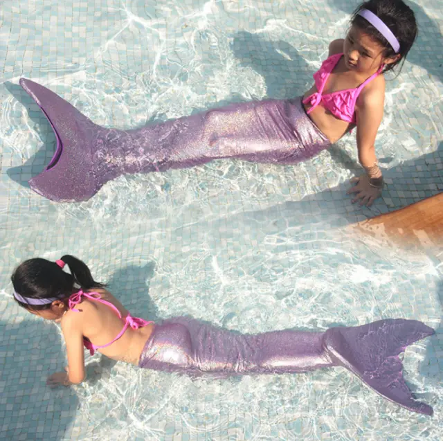 Kids Girl Sparkle Swimming Mermaid Tail Swimmable Mermaid Tail Flippers Swimwear