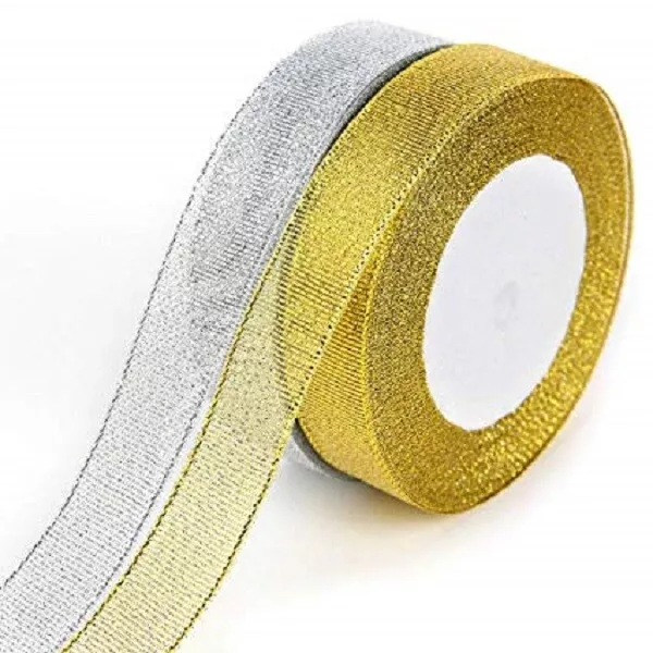 Gold / Silver Glitter Sparkle Organza & Satin Ribbon 3mm 6mm 10mm 12mm Xmas Gift